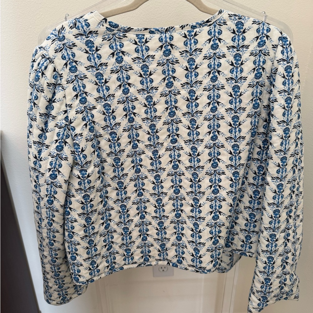 Caroline Constas White and Blue Floral Tie-Front Top - Picture 5 of 5